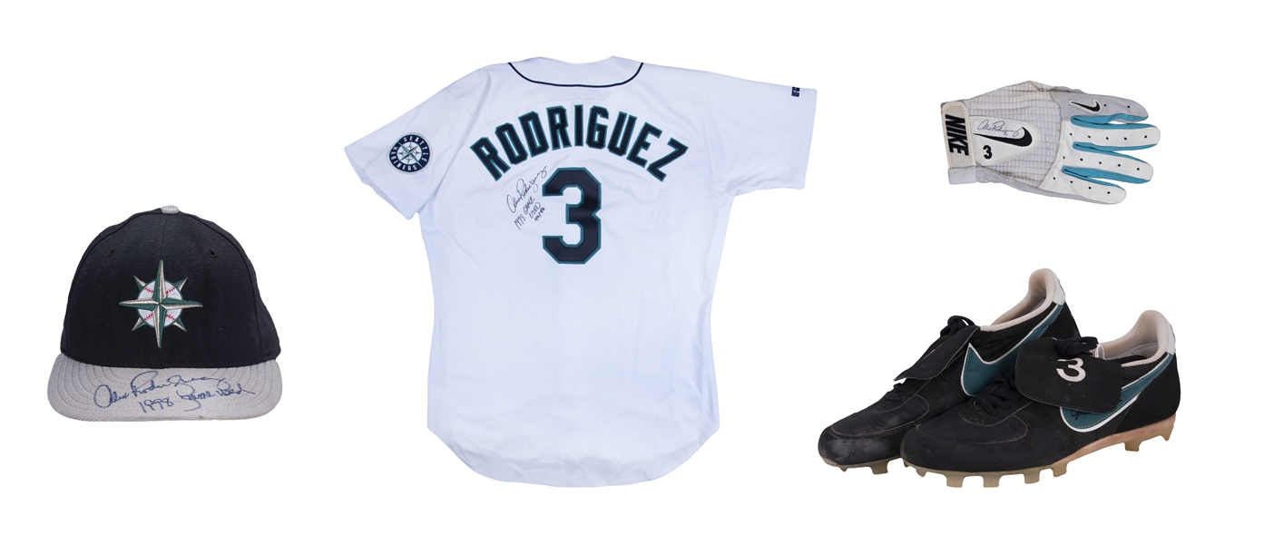 Lot Detail - 1998 Alex Rodriguez Game Used and Signed Seattle Mariners  Uniform - Jersey, Hat, Cleats, & Batting Gloves (Arod LOA)