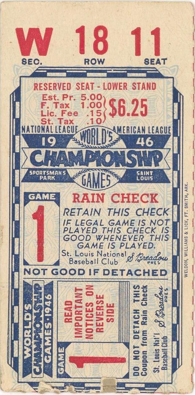 Lot Detail - 1946 World Series Game 1 Ticket Stub Boston Red Sox vs St. Louis Cardinals - Ted ...