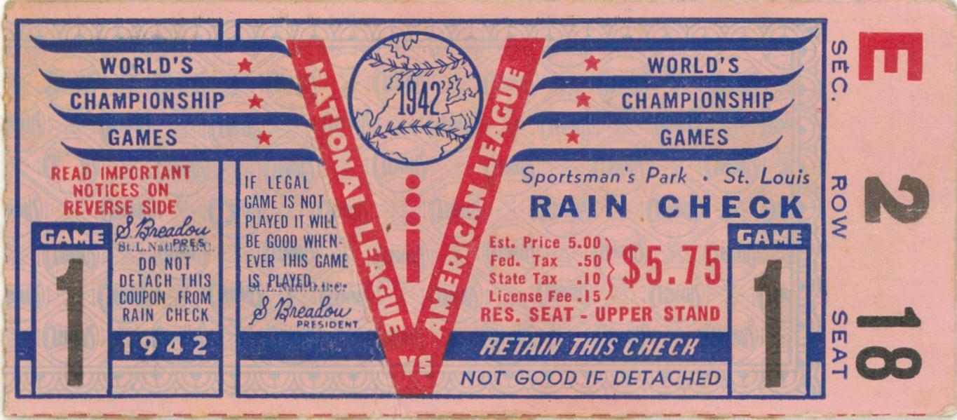 Lot Detail - 1942 World Series Game 1 Ticket Stub St. Louis Cardinals vs New York Yankees - Stan ...