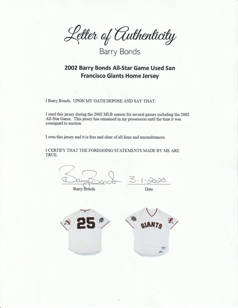 Lot Detail - 2002 Barry Bonds Game Used San Francisco Giants Home