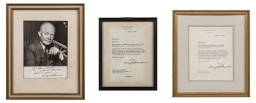 Lot of (3) Dwight Eisenhower Signed Items Including 8x10 Framed Photo and (2) Thank You Letters to White House Barber Steve Martini (Martini Family LOA & Beckett)