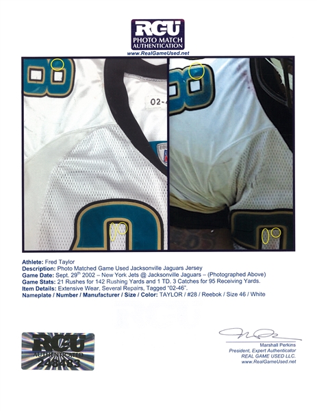 Lot Detail - 2002 Fred Taylor Game Used Jacksonville Jaguars White Jersey  Photo Matched To 5 Games