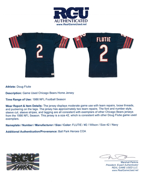 Lot Detail - 1986 Doug Flutie Game Used Chicago Bears Home Jersey