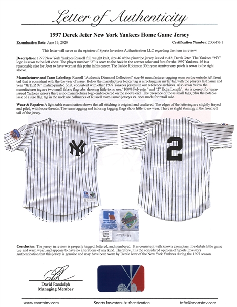 1997 Derek Jeter Game Worn New York Yankees Jersey. Baseball