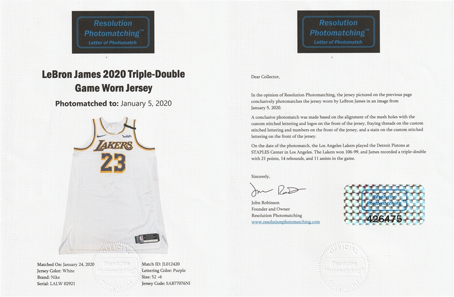 Lot Detail - 2020 LeBron James Game Used Los Angeles Lakers White