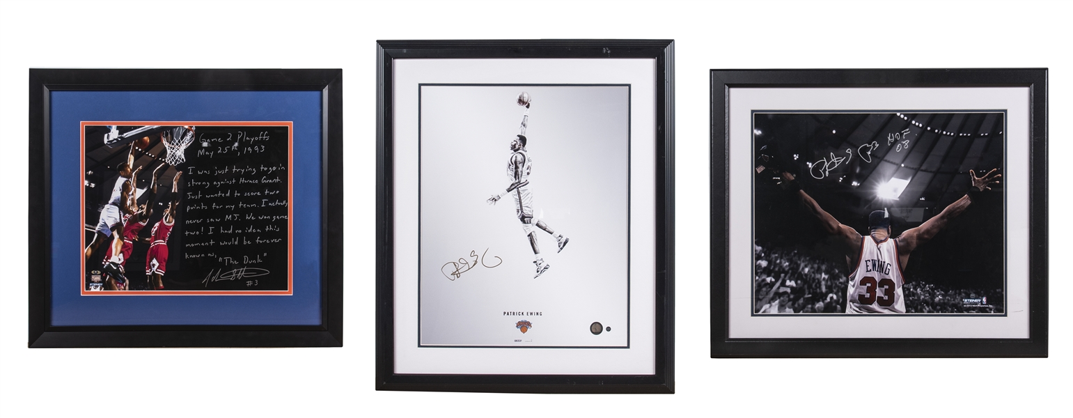 Lot Detail - Lot of (3) New York Knicks Signed and Framed 16x20 Photos  Including Patrick Ewing (2) and John Starks Handwritten Dunking on Jordan  Story Photo (Steiner)