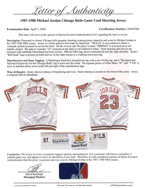 Lot Detail - 1987-88 Michael Jordan Chicago Bulls Player-Worn Shooting Shirt  (MVP Season)