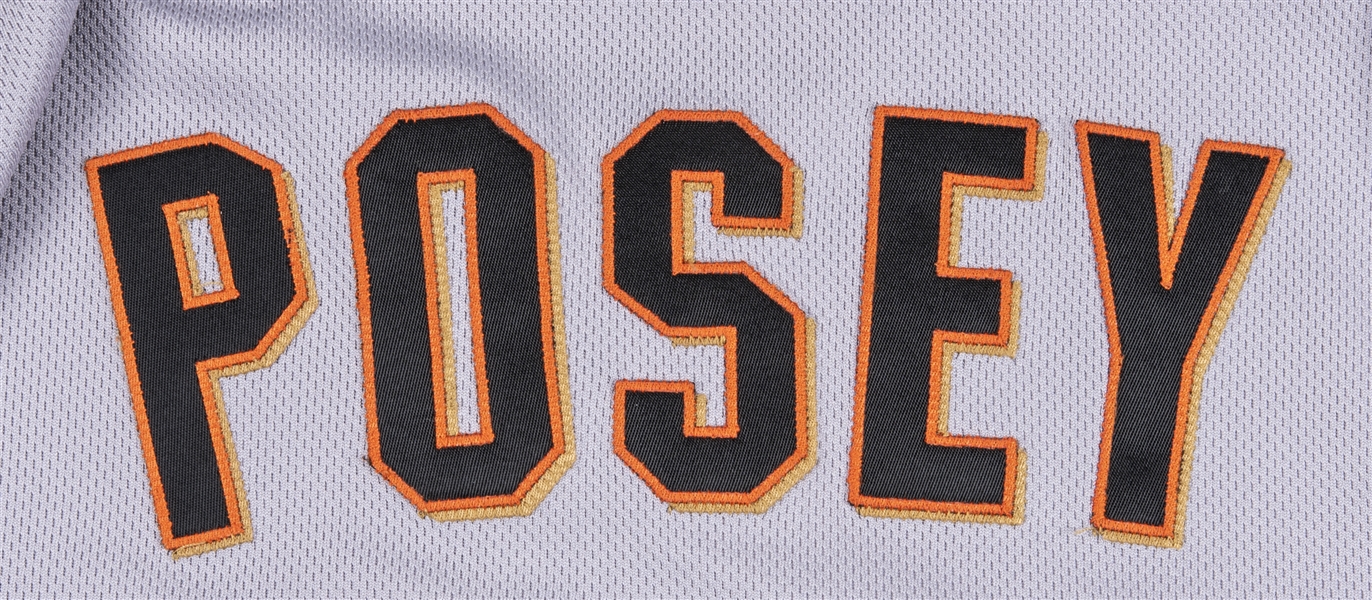 2018 San Francisco Giants - #25 Number Retirement Game - Game Used Jersey  worn by #28 Buster Posey - jersey features a commemorative patch  celebrating #25 Number Retirement on August 11,2018 - Size 46