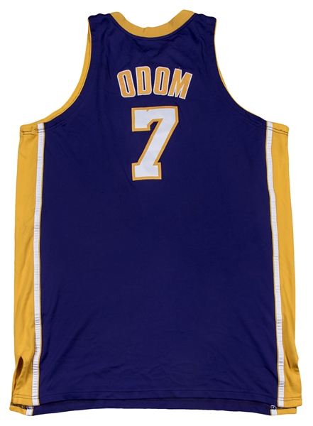 Lot Detail - 2008-09 Lamar Odom NBA Finals Game Used Los Angeles Lakers  Road Jersey Photo Matched To 6/14/2009- The Game 5 Victory Clinching Game  (Resolution Photomatching & Letter of Provenance)
