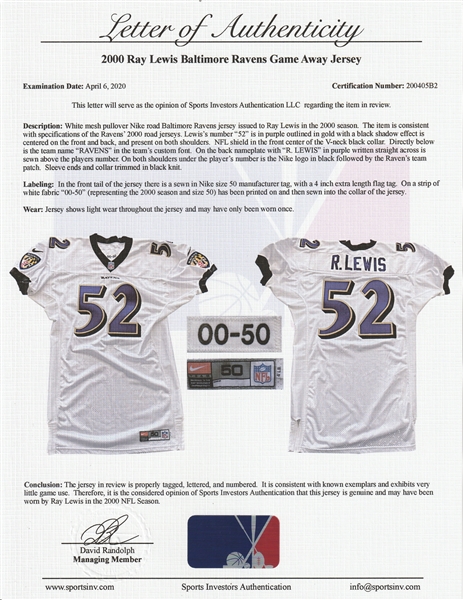 Albersheim's Offering Rare Game Used Ray Lewis Baltimore Ravens Jersey on   – Ends Today Feb. 12th – Auction Report