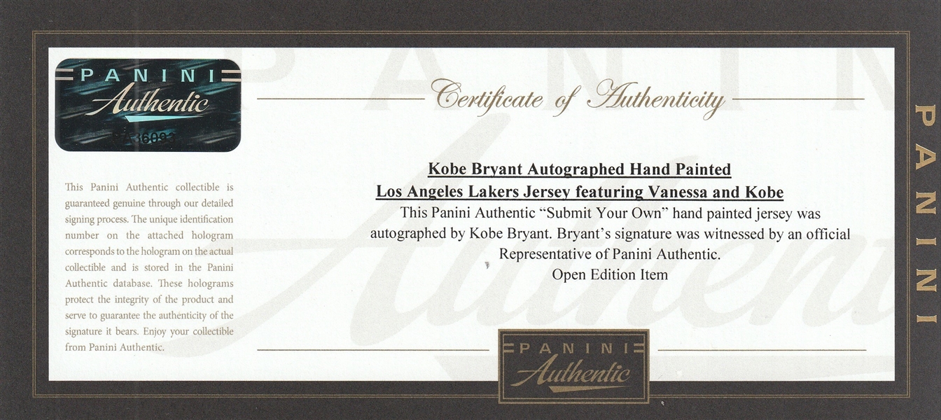 Lot Detail - Kobe Bryant and Vanessa Bryant Dual Signed Hand Painted Los  Angeles Lakers Jersey by Artist William Zavala In 39x52 Framed Display  (Panini and Photo Proof)