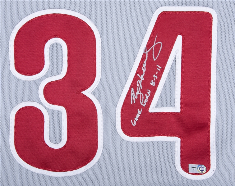 Lot Detail - 2011 Roy Halladay Game Used and Signed Philadelphia Phillies  Road Jersey Worn on August 3, 2011 vs Colorado Rockies for Career Win #183  (MLB Authenticated & PSA/DNA)