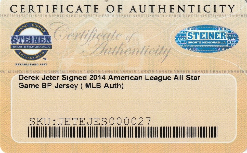 Lot Detail - Derek Jeter Signed 2014 All-Star Game BP Jersey (Steiner)