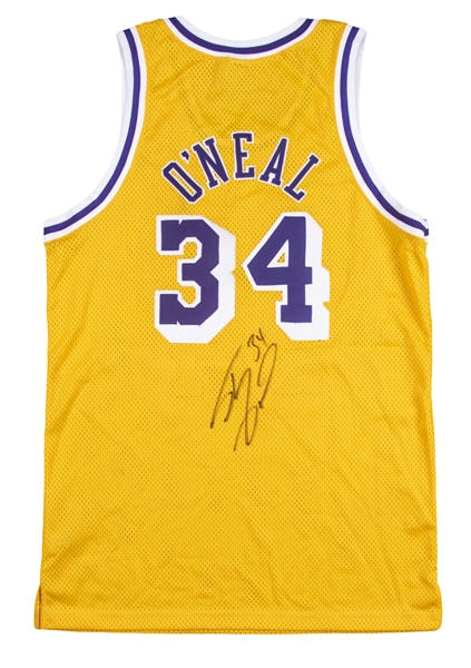 Los Angeles Lakers Shaquille Shaq O'Neal Autographed Framed Yellow Jersey  Beckett BAS Stock #214102