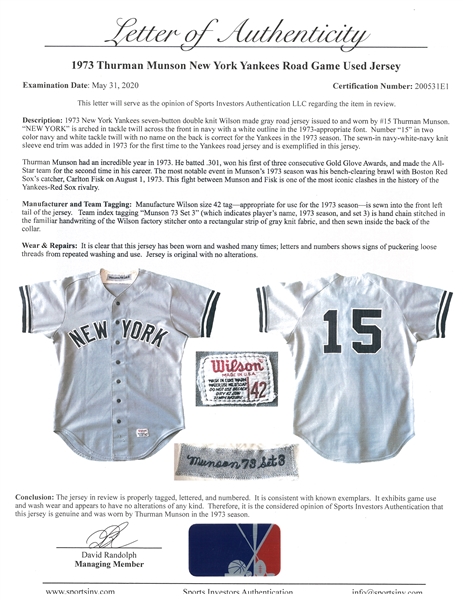 Thurman Munson New York Yankees Jersey Number Kit, Authentic Home Jersey  Any Name or Number Available