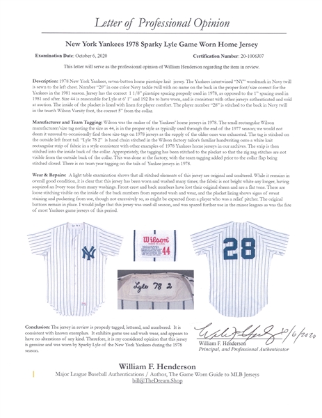 Lot Detail - 1976 Sparky Lyle New York Yankees Game Worn and Signed Home  Jersey