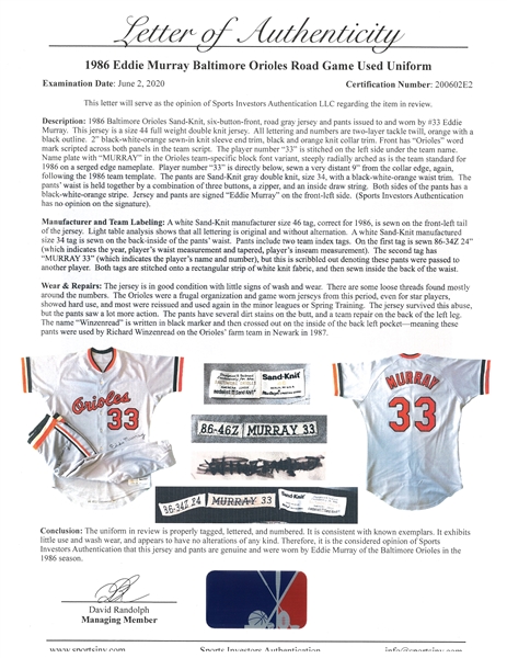 Sold at Auction: Eddie Murray #33 Baltimore Orioles MLB Jersey
