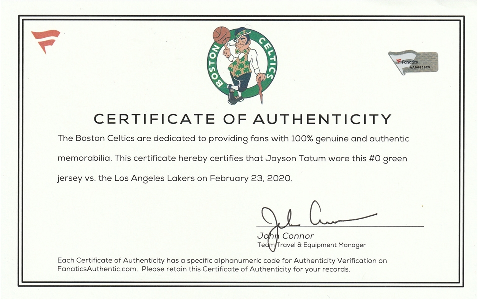 Jayson Tatum 2019-2020 Boston Celtics Game Worn Sneakers, ZENITH, PART II, 2023