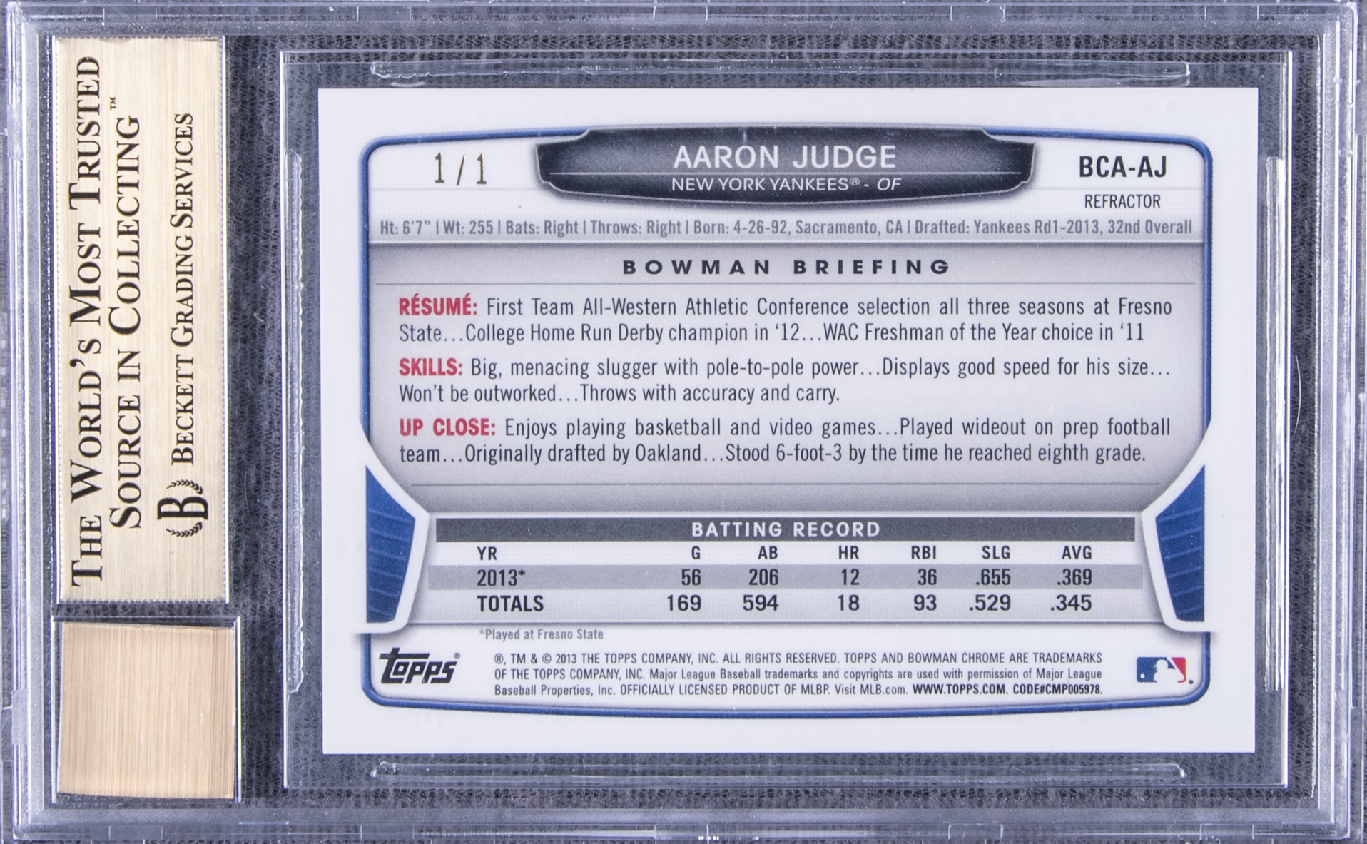 Lot Detail - 2013 Bowman Chrome Draft Picks #AJ Aaron Judge ...
