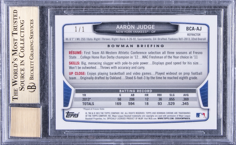 New York Yankees Aaron Judge 2014 Bowman Chrome Draft Picks Gold Refractor  RC #CTP39 #18/50 PSA 8 Card - Topps