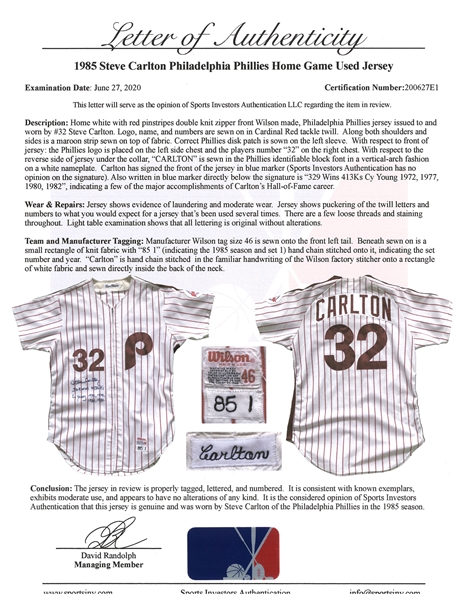 Steve Carlton Signed Philadelphia Grey Baseball Jersey (JSA) — RSA