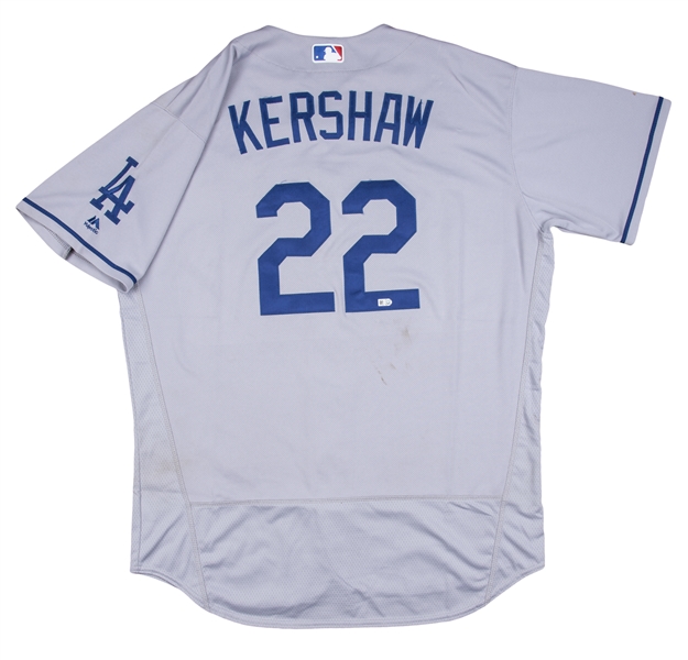 Lot Detail - 2016 Clayton Kershaw Game Used Los Angeles Dodgers Road Grey  Jersey Used on 10/1/2016 (MLB Authenticated)