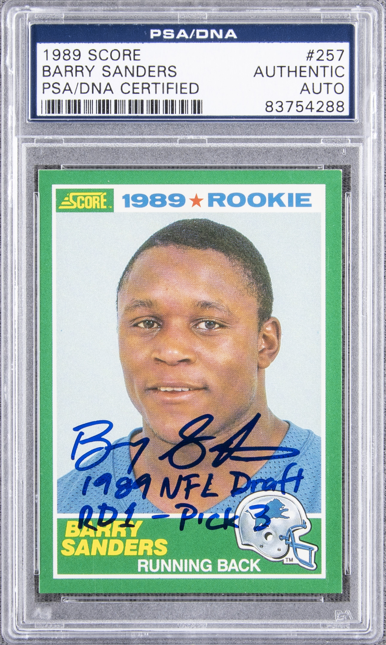 Lot Detail - 1989 Score #257 Barry Sanders Signed and Inscribed Rookie Card - PSA/DNA