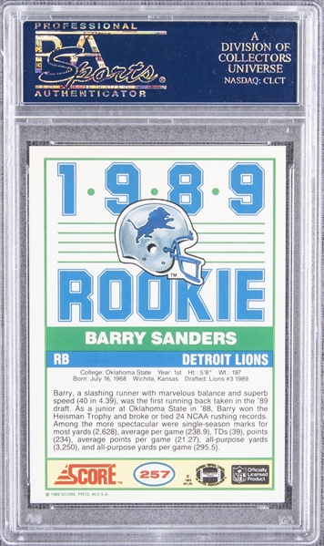 Lot Detail - 1989 Score #257 Barry Sanders Signed and Inscribed Rookie Card  – PSA/DNA