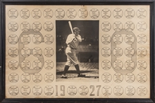 Incredible  Babe Ruth Signed 20x32" Framed 60 Home Run Photo Display Given to Teammate Joe Dugan (JSA & Beckett Gem Mint 10)