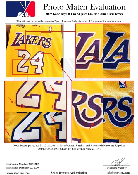 Lot Detail - 2009 Kobe Bryant Game Issued Los Angeles Lakers NBA Finals  Home Jersey (DC Sports)