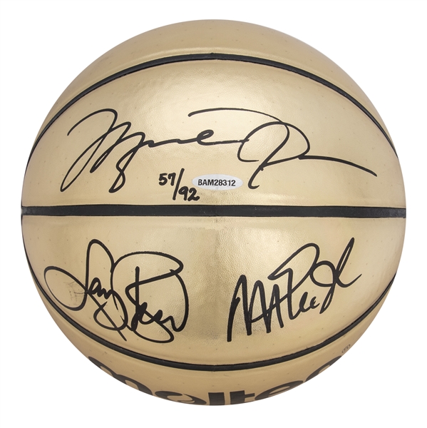 Upper Deck Michael Jordan Larry Bird & Magic Johnson Autographed Molten  Gold Basketball - Limited Edition 81/92