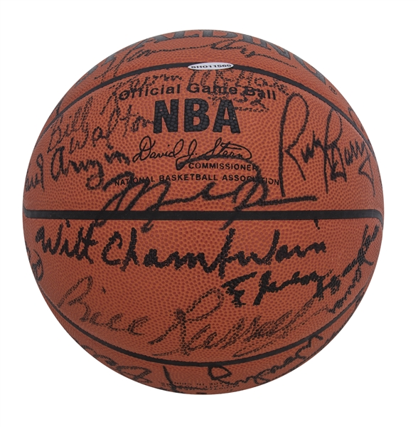 Incredible Multi-Signed Official NBA Basketball With 40 of the 50 NBA Top 50 Greatest Including Jordan, Chamberlain and Mikan(JSA, PSA & UDA)