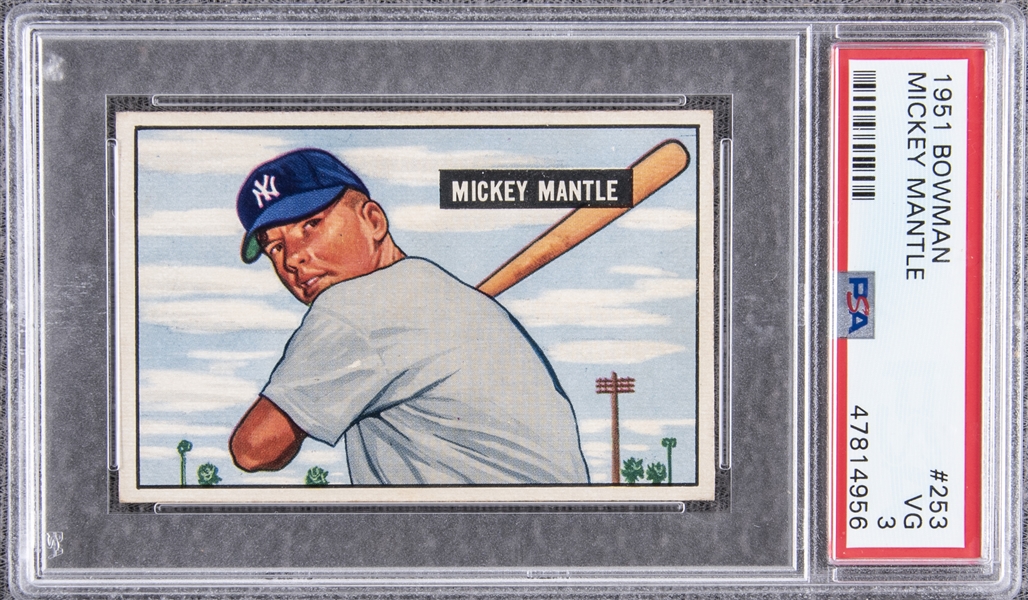 A 1951 Bowman Mickey Mantle Rookie Baseball Card No. 253 (PSA 3 VG)