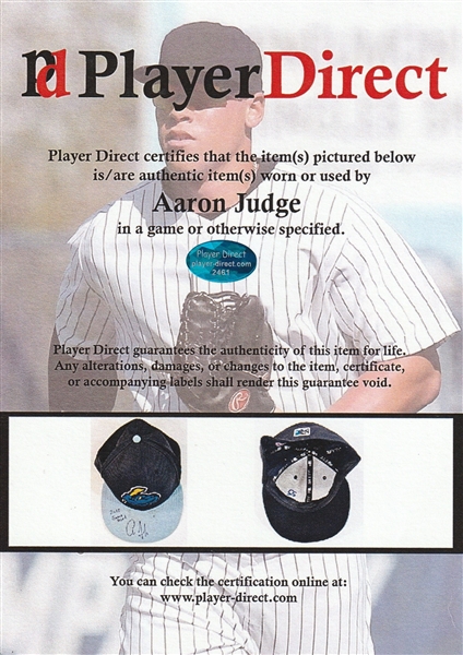 2015 Aaron Judge Game Worn Trenton Thunder Jersey. Baseball, Lot #81124