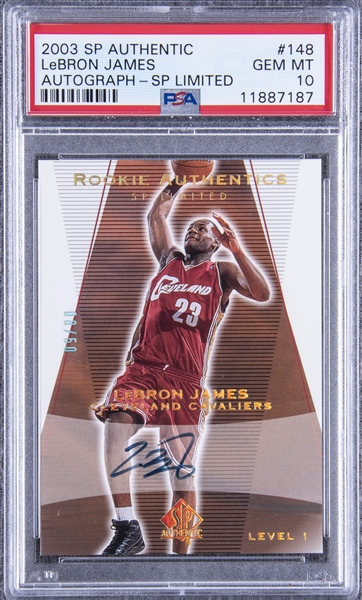 2003/04 SP Authentic "Autograph - SP Limited" #148 LeBron James Signed Rookie Card (#08/50) – PSA GEM MT 10