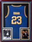 Barack Obama Signed and Framed Punahou High School Replica Basketball Jersey (Beckett)