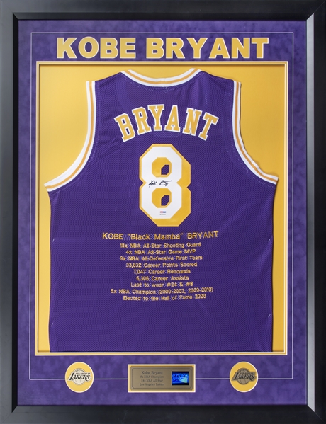 Kobe Bryant signed Lakers #8 Basketball jersey framed Rookie