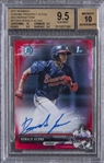 2017 Bowman Chrome Prospects (Red Refractors) #CPARA Ronald Acuna Signed Rookie Card (#5/5) – BGS GEM MINT 9.5/ BGS 10