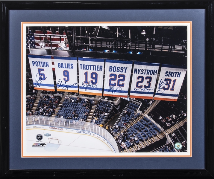 NEW YORK ISLANDERS RETIRED NUMBERS RAFTERS SIGNED BY 6 11x14 PHOTO BECKETT  BAS