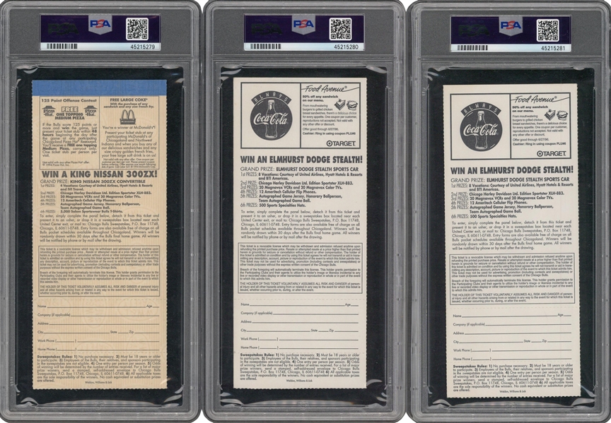 Lot Detail - Lot of (3) 1995-96 NBA Chicago Bulls Playoff Phantom Full  Tickets - PSA NM 7, PSA EX 5, and PSA EX 5
