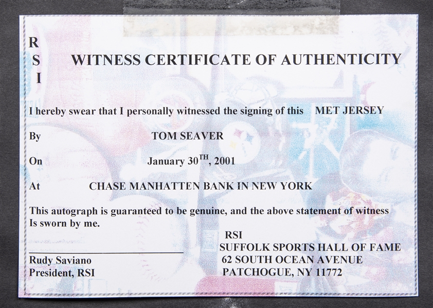 Lot Detail - Tom Seaver Signed & Inscribed New York Mets Home Flannel Jersey  In 37x34 Framed Display (JSA)