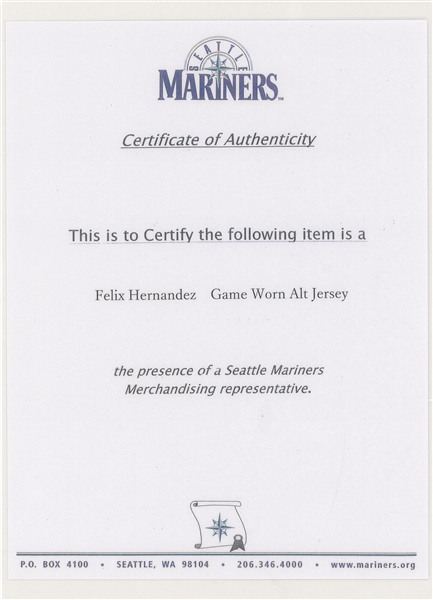 Felix Hernandez White Game-Used Jersey 2014