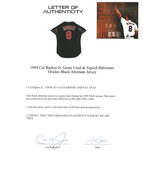 Lot Detail - 1999 Cal Ripken Jr. Game Used & Signed Baltimore Orioles Home  Jersey (Ripken LOA)