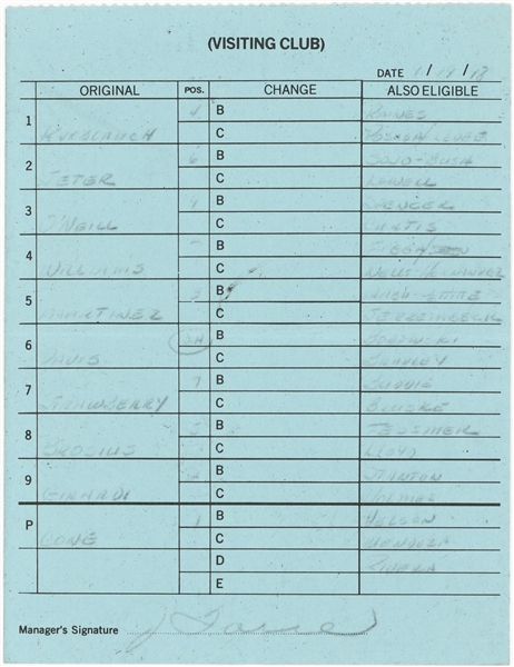 Cal Ripken, Jr. 2632 Consecutive Game New York Yankees Visiting Club Lineup Card Carbon Copy From Final Game of Streak 9/19/98 (Ripken LOA)