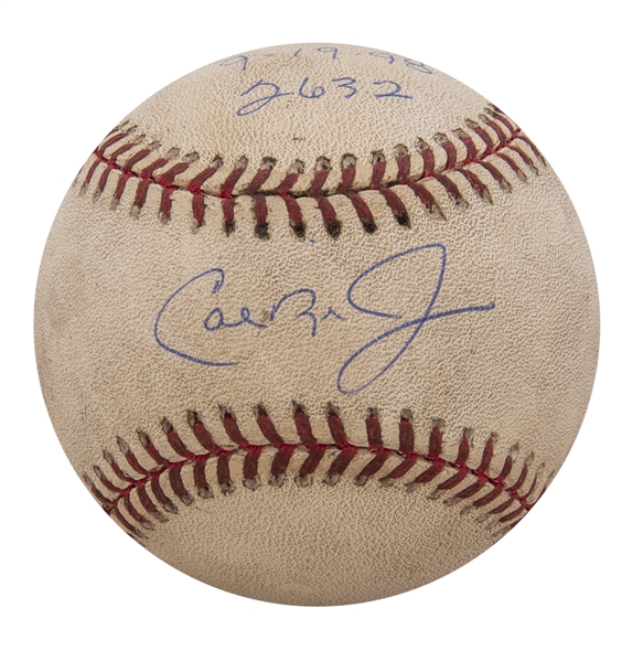Cal Ripken, Jr. Consecutive Game (All-Time Record) #2632 Signed Game Used OAL Budig Baseball From 9/19/1998 (Ripken LOA & Beckett)