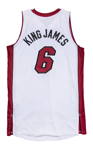 Lot Detail - 2014 LeBron James Game Used Miami Heat Alternate Style King  James Jersey Photo Matched To 1/10/2014 - Famous Nickname Game!  (NBA/MeiGray)