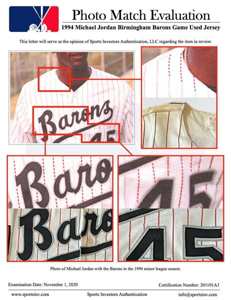 MJ 45 Bham Barons Pinstriped Baseball Jersey Stitch Sewn All Size