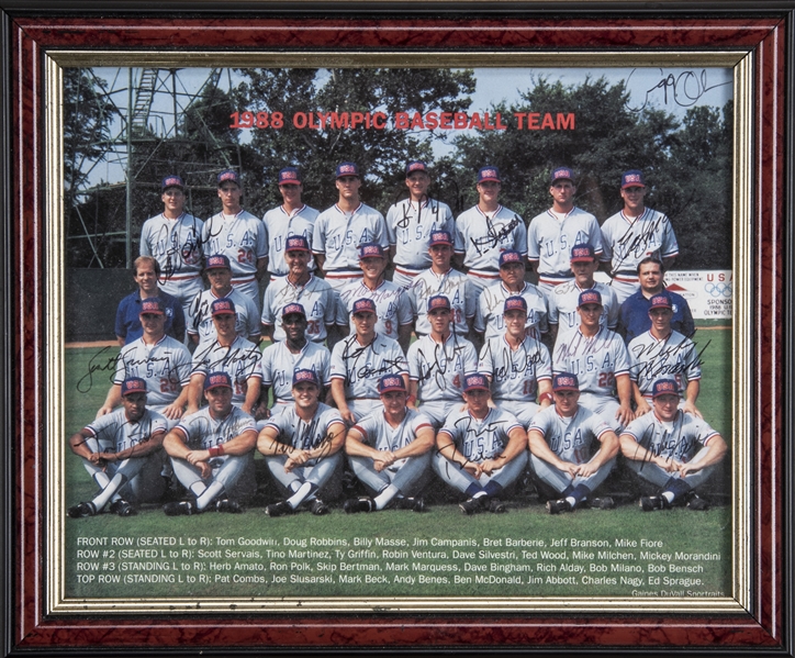 Lot Detail 19 Olympic Team Usa Baseball Team Signed And Framed To 11 5 X 9 5 Team Photo With 23 Signatures Including Tino Martinez Jim Abbott And Robin Ventura Beckett