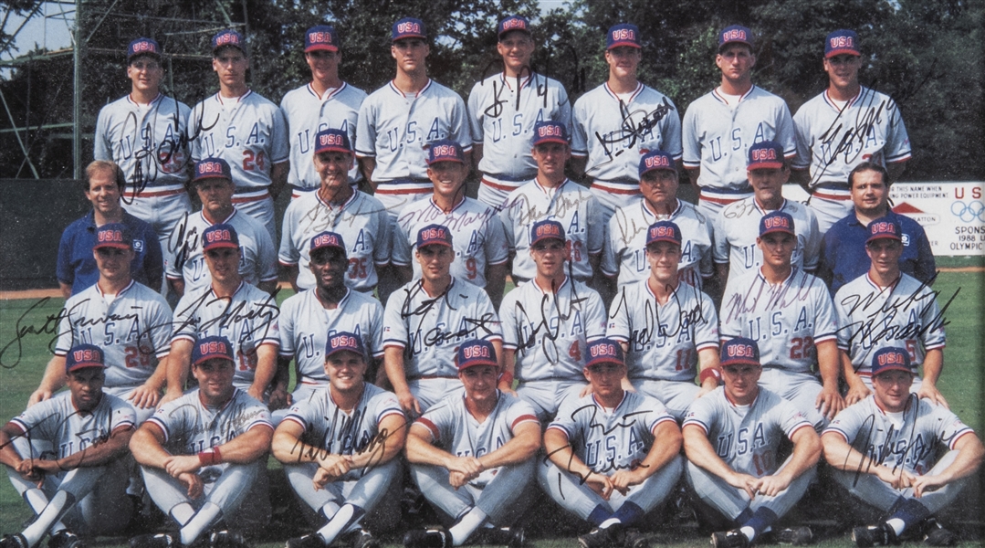 Lot Detail 19 Olympic Team Usa Baseball Team Signed And Framed To 11 5 X 9 5 Team Photo With 23 Signatures Including Tino Martinez Jim Abbott And Robin Ventura Beckett