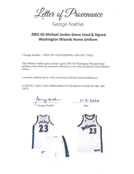 Michael Jordan Game Worn, and Signed, 2001-2002 Washington Wizards